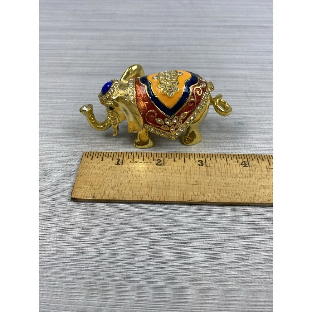Trinket Box Golden Elephant Bejeweled 4 In Long x 2 In‎ Tall Jewels